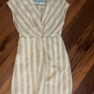 Andree Cream and Tan Striped Midi Dress